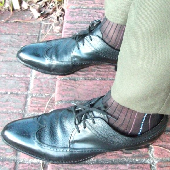 2PR Men's Sheer Black Thick N Thin with Pattern, Cap Toe Cap Heel Socks - 10 -13 - Picture 12 of 12
